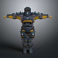 Sci Fi Armored Character With Black Yellow Armor And Mechanical Design Standing Pose