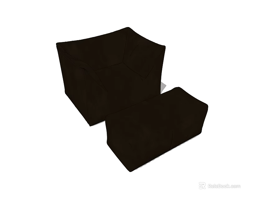 Comfortable Black Single Sofa with Matching Ottoman and Soft Fabric Upholstery 3d model 