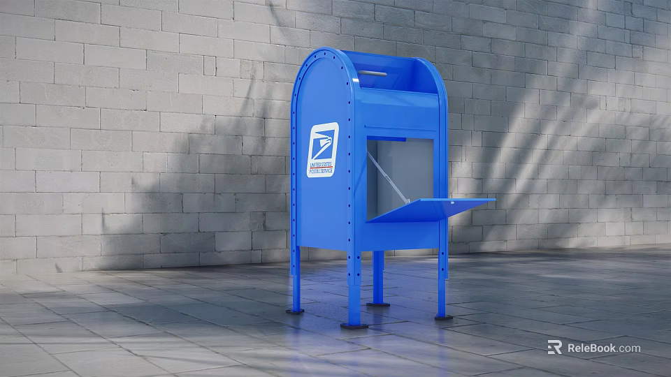 Blue Outdoor Commercial Mailbox With USPS Logo And Secure Mail Slot 3d model 