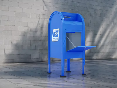 Blue Outdoor Commercial Mailbox With USPS Logo And Secure Mail Slot 3d model