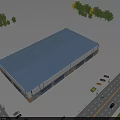 Modern Industrial Factory Building With Metal Panel Facade Large Glass Windows And Green Lawn Area