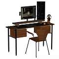 Wooden Desk with Computer Monitor Drawers Chair and Stationery Organizer Setup