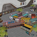 Vibrant Commercial Street With Container Plaza Dining Square Starbucks And Colorful Container Buildings