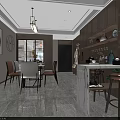 Modern Living And Dining Room Interior With Sofa TV Wall Marble Floor And Plants