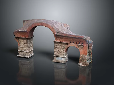 Ancient Stone Arch Scenery With Reddish Brown Bricks Stone Base And Gray Gradient Background 3d model