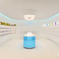 Vibrant Beauty Hair Salon Blue Reception Desk With Colorful Gradient Wall And Lighting