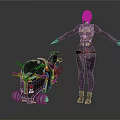 Futuristic Game Character With Blonde Short Hair Black Tight Outfit And Neon Lighted Vehicle