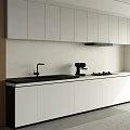 Modern Kitchen Interior With White Cabinets Black Countertop And Sleek Range Hood 3d model