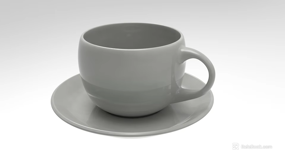 Gray Ceramic Coffee Cup With Matching Saucer Simple Modern Design 3d model 