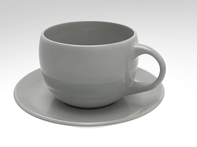 Gray Ceramic Coffee Cup With Matching Saucer Simple Modern Design 3d model