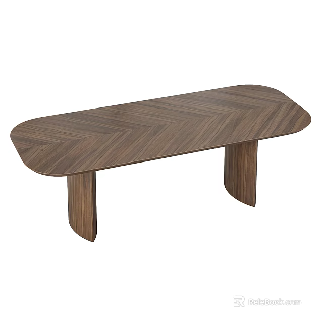 Modern Minimalist Wooden Dining Table Set With Herringbone Pattern Top And Curved Legs 3d model 