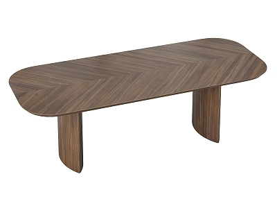 Modern Minimalist Wooden Dining Table Set With Herringbone Pattern Top And Curved Legs 3d model