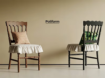 Brown And Black Dining Chairs With Ruffled Seat Covers And Poliform Style 3d model