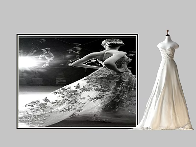 White Evening Gown With Elegant Embroidery And Long Train For Formal Occasions 3d model