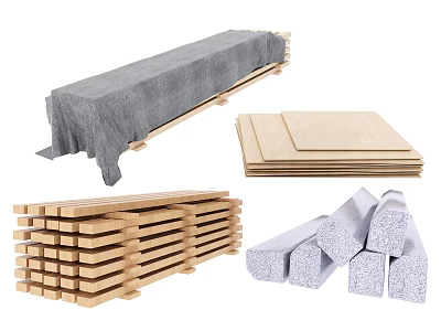 Building Components Including Wooden Planks Gray Covering Material And Concrete Blocks 3d model