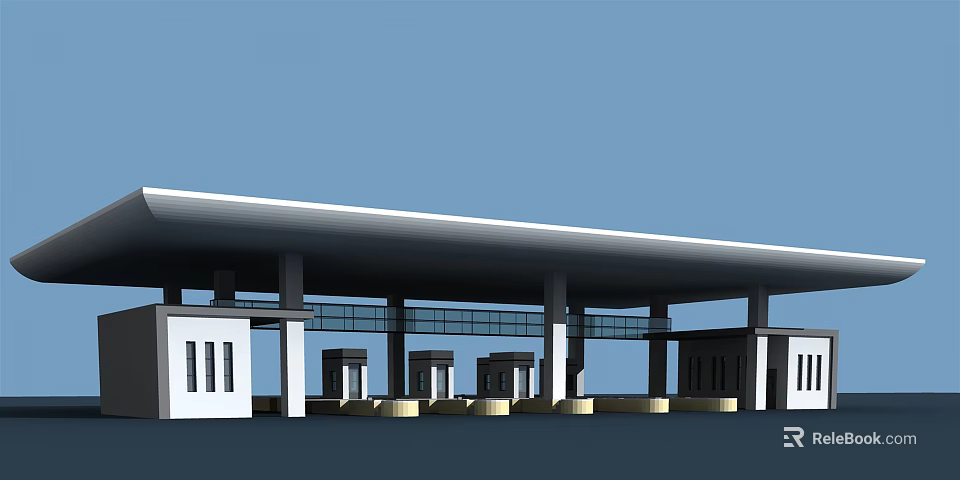 Modern Architectural Entrance Gate Design With Large Covered Roof Glass Structure And Columns 3d model 