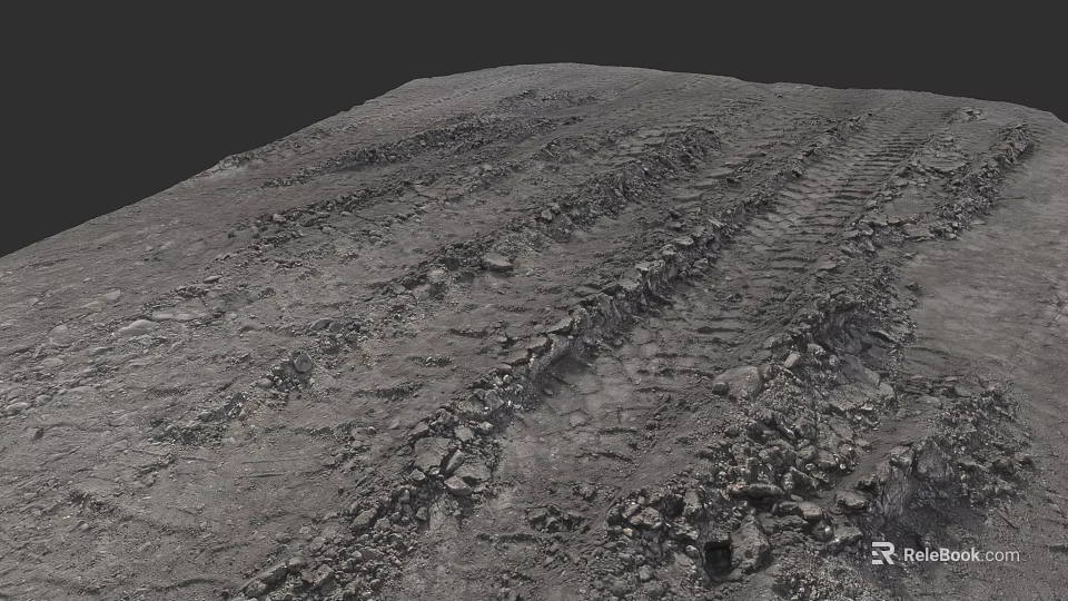 Off Road Car Driving On Rocky Terrain Leaving Deep Tire Tracks And Marks 3d model 