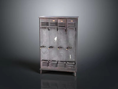Industrial Design Metal Locker Cabinet Featuring Multiple Doors Locks And Ventilation Grilles 3d model