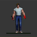 Male Character Wearing White Tank Top Blue Jeans Red Gloves Holding Hammer On Green Mat