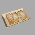 Three Sliced Sweet Bread Rolls with Powdered Sugar on White Rectangular Plate
