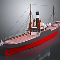 Vintage Style Ship With Red Hull And Masts 3d model