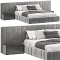 Modern Gray Double Bed With Upholstered Headboard White Pillows And Nightstand 3d model