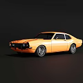Orange Classic Two Door Coupe With Vintage Design And Black Windows And Silver Wheels