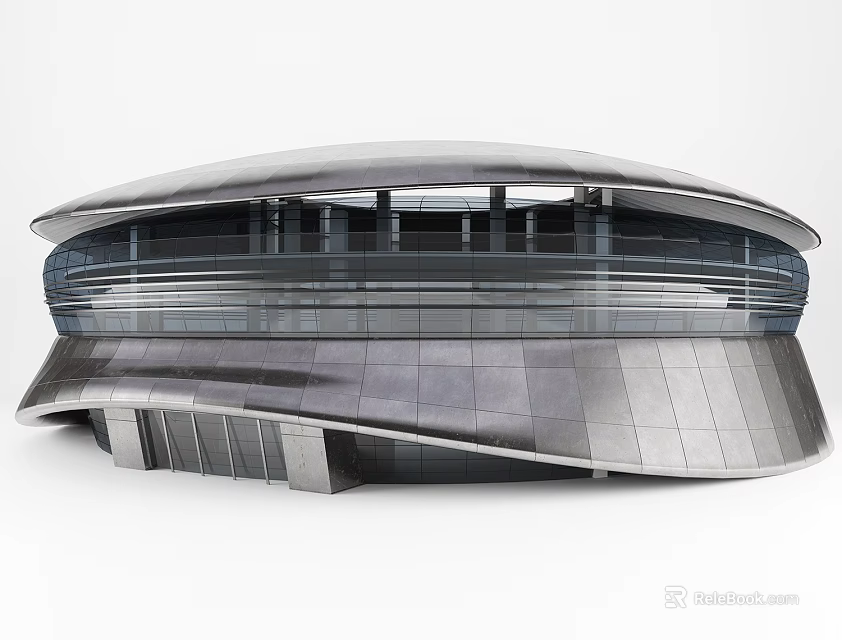 Modern Office Building Featuring Curved Structure Glass Curtain Walls And Sleek Exterior 3d model 