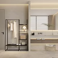 Modern Bathroom Interior Design With Bathtub Toilet Glass Shower Blinds And Beige Tiled Floor