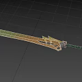 Ornate Fantasy Sword With Golden Lightning Accents Green Handle And Shiny Blade Design
