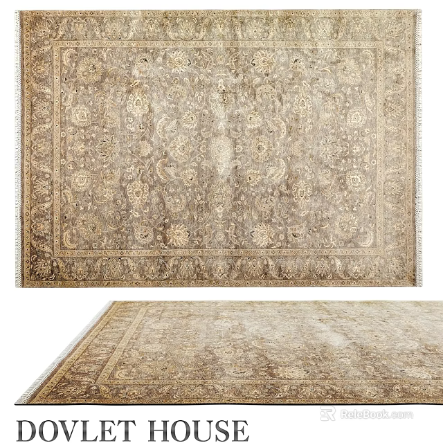 Square Area Rug With Traditional Intricate Floral Patterns And Neutral Beige Tones 3d model 