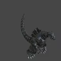 Black Giant Monster Standing With Textured Skin And Long Tail In Blurred Background
