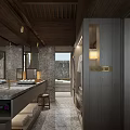 Hotel Guest Room With Wooden Ceiling Large Windows And Greenery View