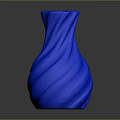 Blue Carved Vase Sculpture With Twisted Texture And Shiny Surface On Dark Background
