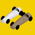 Electric Toy Cars in White and Beige with Black Wheels and Streamlined Design