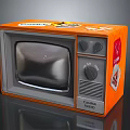 Orange Retro Vintage Television With Classic Knobs And Decorative Stickers