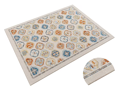 Square Carpet With Colorful Geometric Patterns Beige Base And Blue Orange Accents 3d model