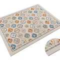 Square Carpet With Colorful Geometric Patterns Beige Base And Blue Orange Accents