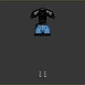 Fashionable Black Short Sleeved Top Red Accents Blue Shorts Black Details White Shoes
