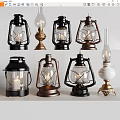 Vintage Decorative Candle Lanterns with Glass Shades and Various Metal Base Styles
