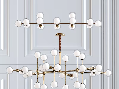 Modern Chandelier With Gold Metal Frame And White Glass Globe Shades For Contemporary Home Decor 3d model