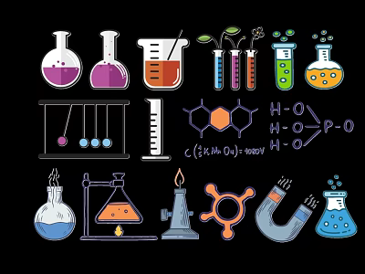 Chemistry Lab Science Equipment Themed Hanging Decor With Flask Test Tube Magnet And Molecular Structure 3d model