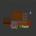 Assorted Wooden Furniture Collection With Shelves Cabinets And Small Decorative Items
