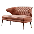 Black And Brown Leather Two Seater Sofa With Ribbed Design Curved Armrest And Brown Legs