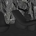 Unique Metallic Silver Leisure Chairs With Sculptural Design And Rock Wall Backdrop