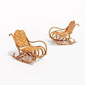 Two Wicker Rocking Lounge Chairs With Perforated Design And Curved Rockers