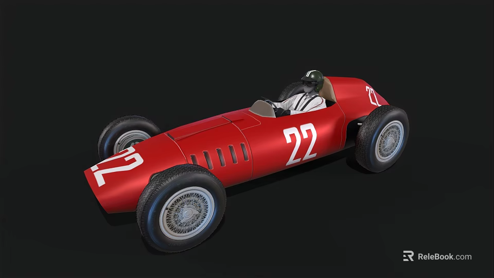 Vintage Red Race Car With Open Cockpit And Number 22 On Body 3d model 