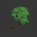 Cartoon Scene Featuring Green Leafy Tree Brown Trunk Orange Fruits And Small Brown Stump