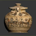Traditional Carved Clay Jar With Intricate Animal Patterns And Decorative Sculptures