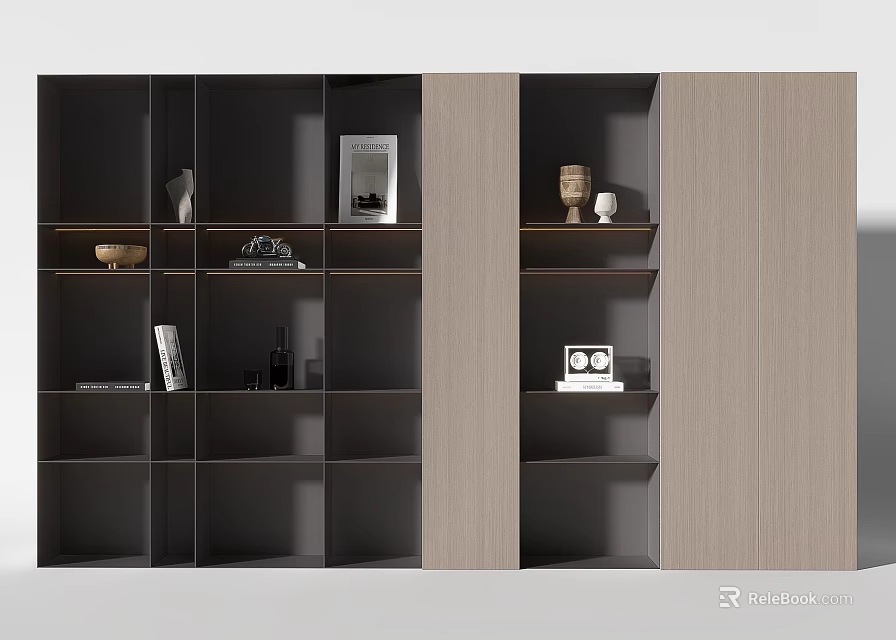 Modern Wooden Wine Cabinet Modular Design With Decorative Items Books And Ornaments 3d model 